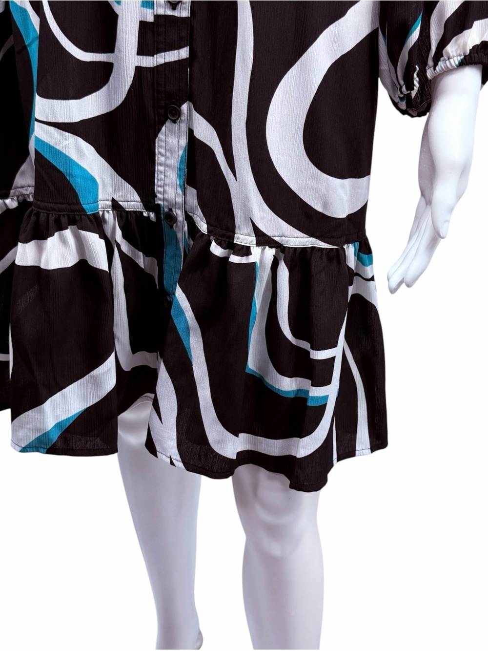 Nine West Button Front Drop Waist Tiered Ruffle Hem Dress - Picture 3 of 9